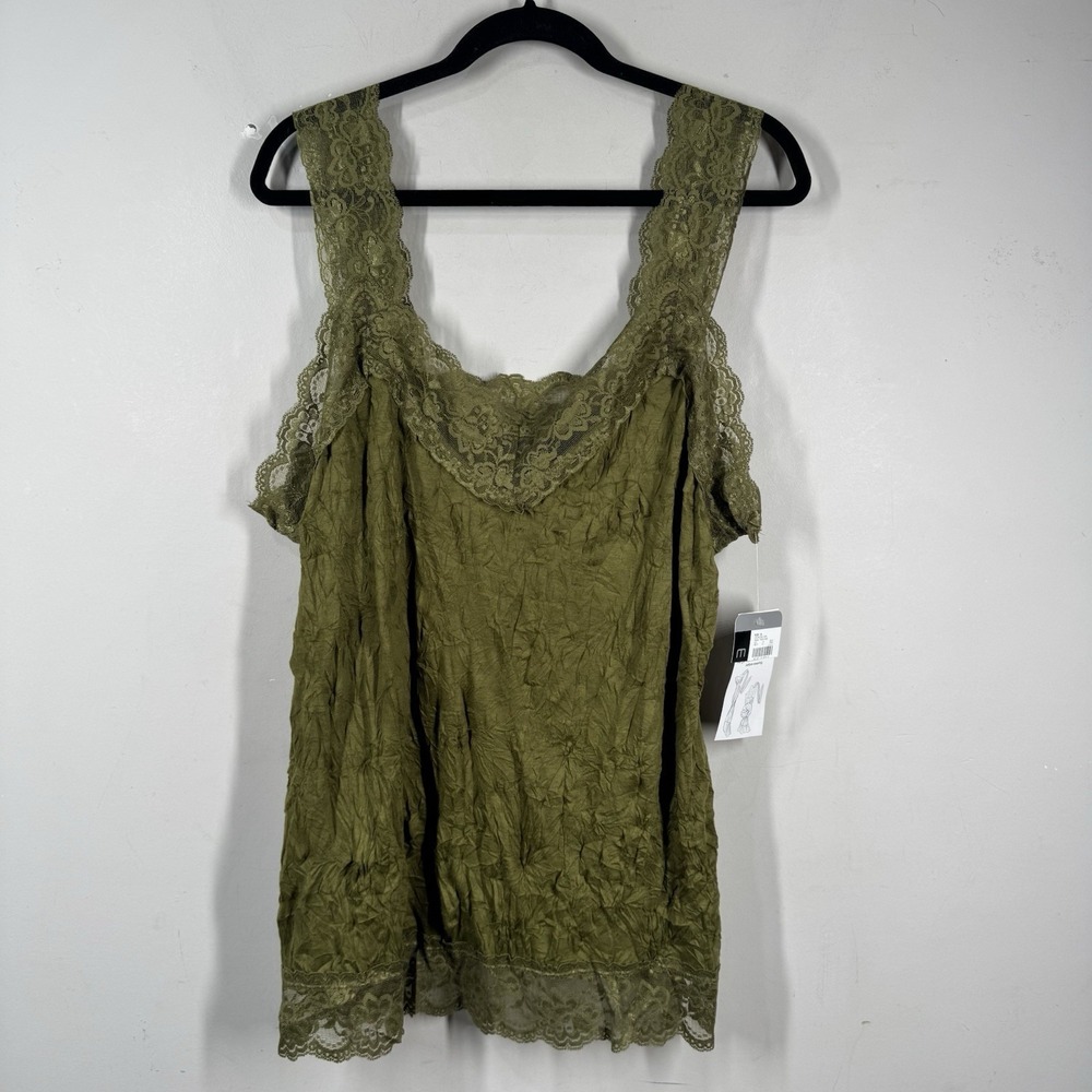 VTG Mossimo Y2K Babydoll Tank Top Twilightcore Green Lace Trim Crinkle Sz 1X NEW